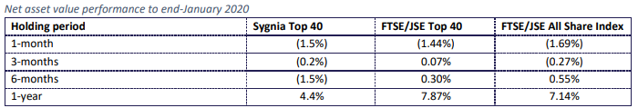 Sygnia Top 40 Historical Performance 2020